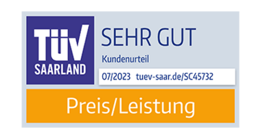 Siegel von TÜV Saarland für sehr gutes Preis-Leistungsverhältnis