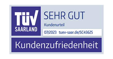 Siegel von TÜV Saarland für sehr gute Kundenzufriedenheit